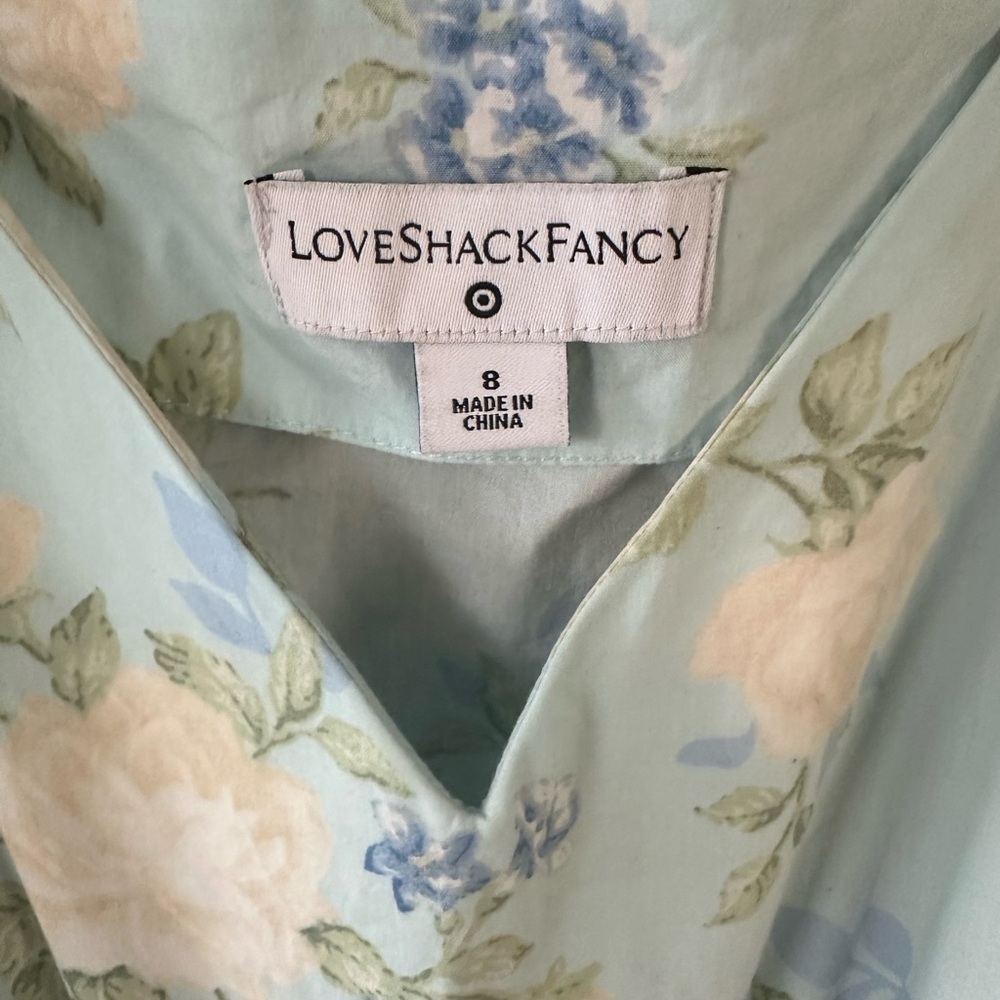 LoveShackFancy Pastel Blue and Cream Floral Dress